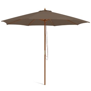 Tangkula 10FT Wooden Market Table Umbrella Pulley Sunshade Canopy w/8 Bamboo Ribs - 1 of 4