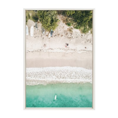 Tropical Beach Aerial View Canvas Print with White Frame