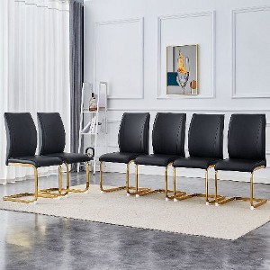 CAVINAS Modern Luxury Simple Arch Chair, PU High Resilience Dining Chair with Crazy Horse Texture and Arched Metal Leg - 1 of 4