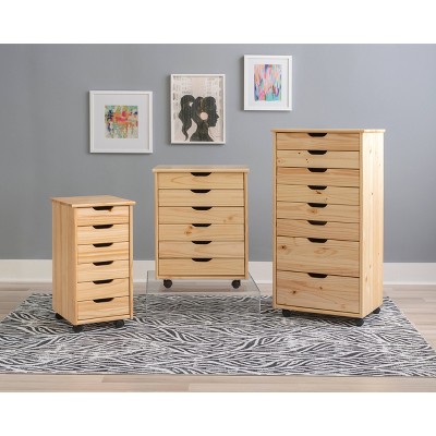 Natural Wood 6-Drawer Rolling Storage Cart