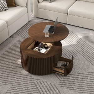 POVISON 31.5" Lifting Top Round Coffee Table, Mid-Century Modern Wood Coffee Table, - 1 of 4