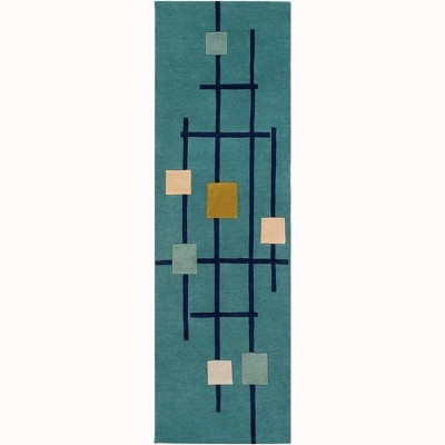 Mark & Day Charlo 2'6"x8' Runner Tufted Indoor Area Rugs Teal: Modern Wool Shapes, Stain-Resistant, Pet Friendly