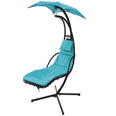 51.57"Hanging Chaise Lounger with Removable Canopy, Outdoor Swing Chair with Built-in Pillow