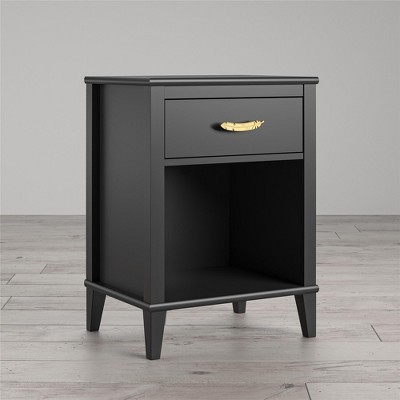 Hawken Matte Black Nightstand with Gold Feather Drawer Pull