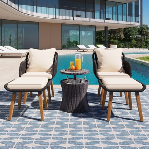 5 Piece Outdoor Patio Furniture Set, Wicker Outdoor Conversation Set With Bar Table and Ottomans, Cushioned Patio Chairs for Poolside Backyard - image 1 of 4