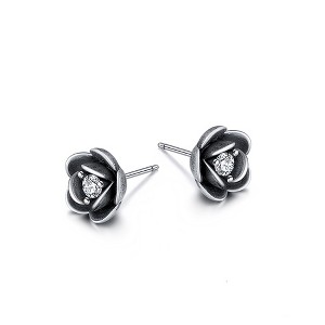 Rose Stud Earrings for Women Cubic Zirconia Oxidized Sterling Silver Ginger Lyne Collection - 1 of 4