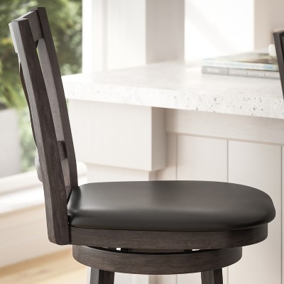 Gray Wash Walnut and Black Swivel Bar Stool with Leather Seat
