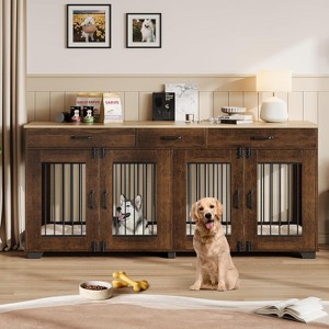 71'' Large Dog Crate for 2 Dogs, Dog Crate Furniture with 3 Drawers, Heavy Duty Dog Cage and TV Stand - 1 of 4
