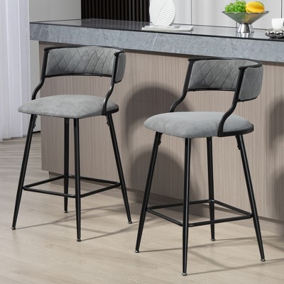 DOMETOUR 26'' PU Bar Stool Counter Height Stool with Black Base and Footrest For Kitchen Island