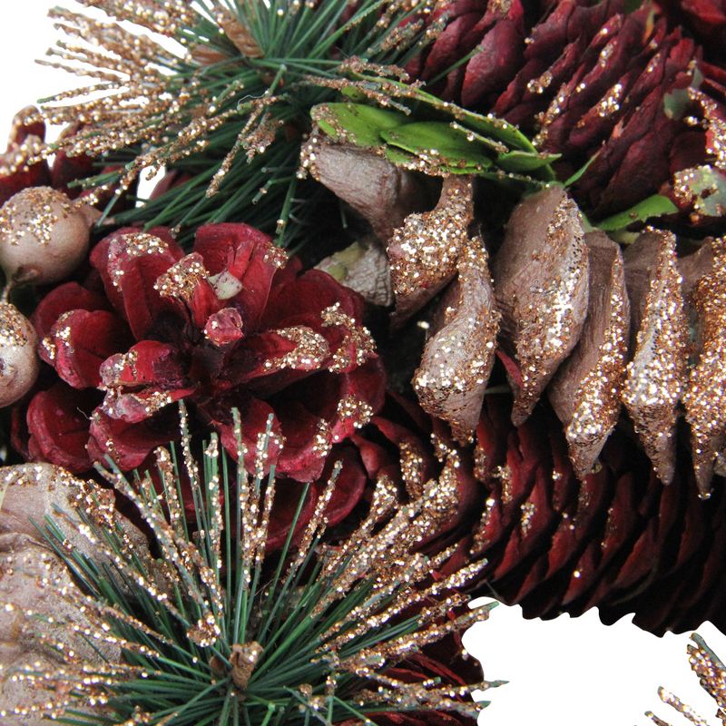 Northlight Dusty Rose and Red Pine Cones Glitter Artificial Christmas Wreath, 10-Inch, Unlit, 3 of 4