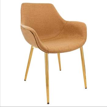 LeisureMod Markley Faux Leather Dining Chair with Arms and Gold Metal Legs