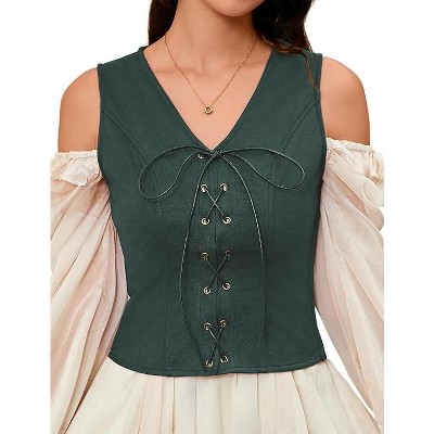 Acekool Women’s Pirate Steampunk Vest – Lace-Up Medieval Bodice, Suede Look Cosplay Waistcoat for Costume or Daily Wear