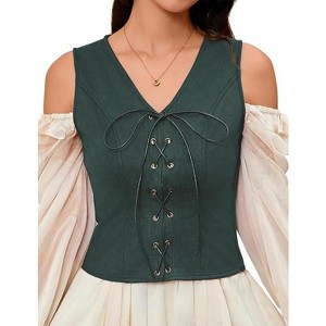 Acekool Women’s Pirate Steampunk Vest – Lace-Up Medieval Bodice, Suede Look Cosplay Waistcoat for Costume or Daily Wear - 1 of 4
