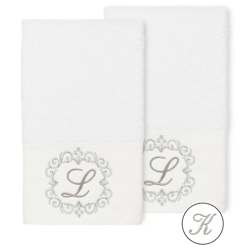 Monogrammed White Cotton Bath and Hand Towels