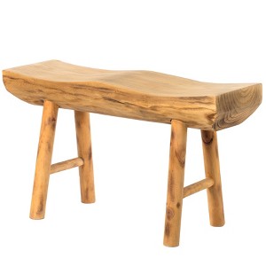 Vintiquewise Rustic Carved Wood Natural Edge Entryway Log Accent Bench - 1 of 4