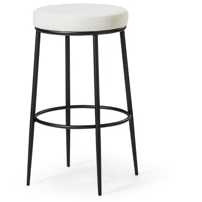 Maven Lane Stella Bar Stool In Matte Black Finish With Snow White Fabric Upholstery