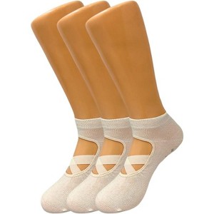 Women’s Non-Slip Grip Yoga Socks with Straps – 3 Pairs for Pilates, Barre & Studio Workouts – Size 5-7 - 1 of 1
