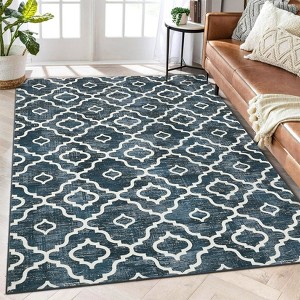 Machine Washable Vintage Floral Printed Area Rug Ultra Thin Non Slip Low Pile Stain Resistant Non Shedding Pet Friendly Floor Rug - 1 of 4