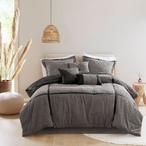 Sapphtopaz 7 Pcs Micro Corduroy Comforter Set Cozy Bedding Set, Dallas Quilt Set with Brushed Fabric Reverse, Machine Washable - 1 of 4