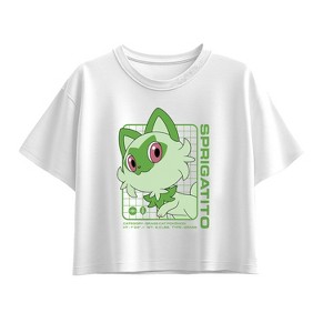 Girls' Pokémon Sprigatito Stats Short Sleeve Boxy Graphic T-Shirt - White - Small - 1 of 1