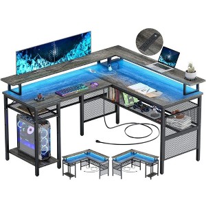 Unikito L Shaped Computer Desk, Reversible Corner Desk, Ergonomic 2 Person Home Office Work Desk, Black Oak, 55.11"*47.2"*30" - 1 of 1