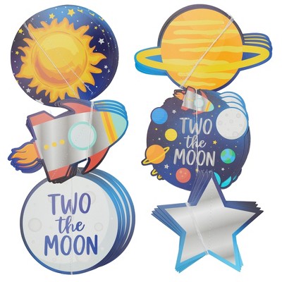 Blue Panda 24 Piece Hanging 3D Outer Space Party Decorations, Two The Moon Space Themed Party Supplies (6-8 In)