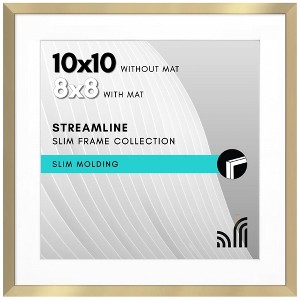 Americanflat 10x10 Picture Frame with Shatter-Resistant Glass, Use as 8x8 Frame with Mat or 10x10 Frame Without Mat, Streamline Collection, Gold - 1 of 1