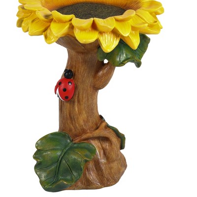 Yellow Sunflower Resin Birdbath with Ladybug Accent