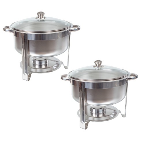 Great Northern Round 5 qt Chafing Dish Buffet Set - Includes Water Pan, Food Pan, Fuel Holder, Cover, and Stand - Food Warmers