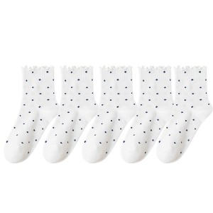Anna-Kaci Women's Polka Dot Ankle Socks Set Soft Cotton Blend Ruffle Trim Cuff Multiple Color Combos 5 Pairs - 1 of 4
