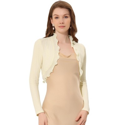 Allegra K Women's Elegant Ruffle Collar Crop Knit Open Front Shrug