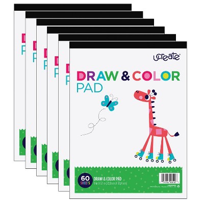 UCreate Draw & Color Pad, White, 9" x 12", 60 Sheets, Pack of 6