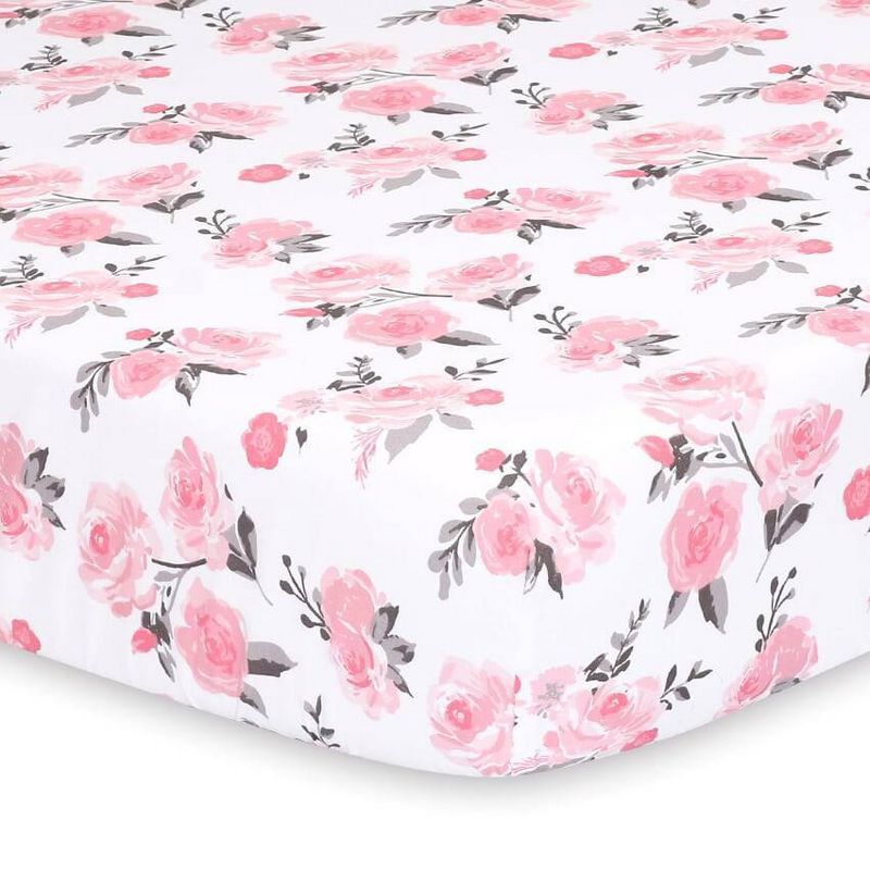The Peanutshell Fitted Crib Sheets - Pink Roses and Ditsy Floral - 2pk, 3 of 8