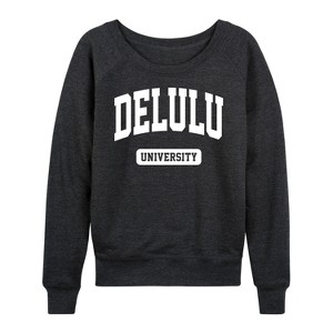 Women's - Instant Message - Delulu University Lightweight French Terry Wide Neck Long Sleeve Graphic Shirt - 1 of 4