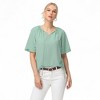 Anna-Kaci Women's Short Sleeve V-Neck Blouse with Gathered Shoulder Detail and Long Neck Tie Accent - 4 of 4