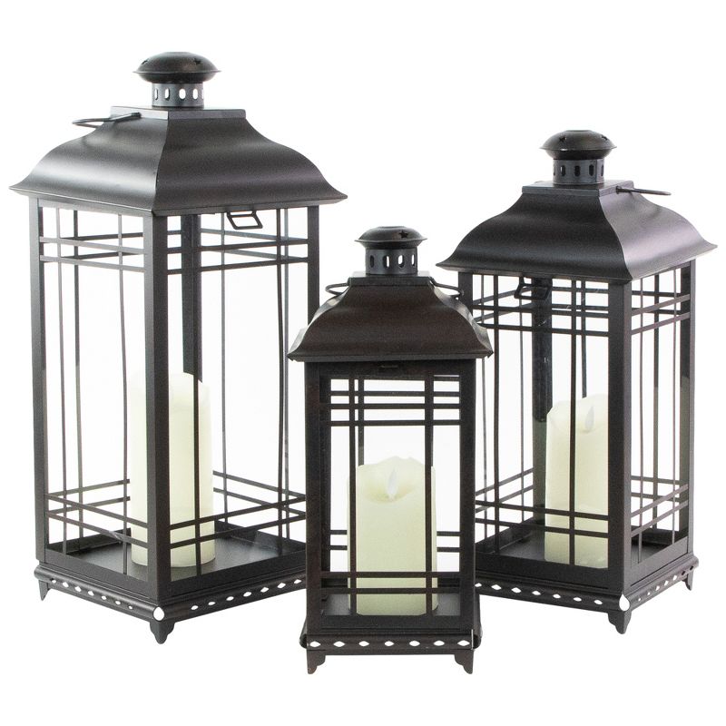Northlight Set of 3 Distressed Black Mission Style Candle Lanterns 19.5", 2 of 5