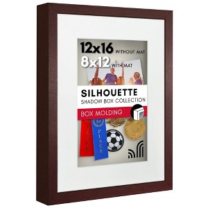 Americanflat 12x16 Shadow Box Frame with Polished Plexiglass - Use as 8x12 Frame with Mat or 12x16 Frame Without Mat - Mahogany - 1 of 4