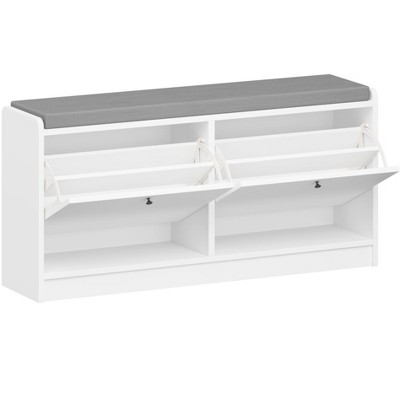 PDTEND 39.76" Shoe Storage Bench Entryway Bench with Storage and Cushion, Shoe Storage Cabinet for Entryway