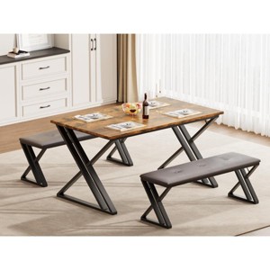 Dining Table Set for 4, Kitchen Table Set with 2 Upholstered Benches, 3 Piece Dining Table Set - 1 of 4