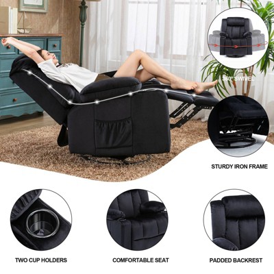 COMHOMA Massage Recliner Chair Heated Rocker 360 Swiveling Sofa Black