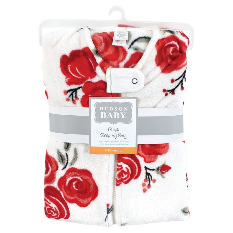 Hudson Baby Infant Girl Plush Sleeping Bag, Sack, Blanket, Red Rose Floral, 2 of 3