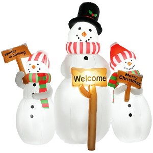 Outsunny 6.1' Christmas Inflatables Three Snowmen with Sign Each, Blow-Up Outdoor Christmas Decorations with LED Lights for Garden Party - 1 of 4