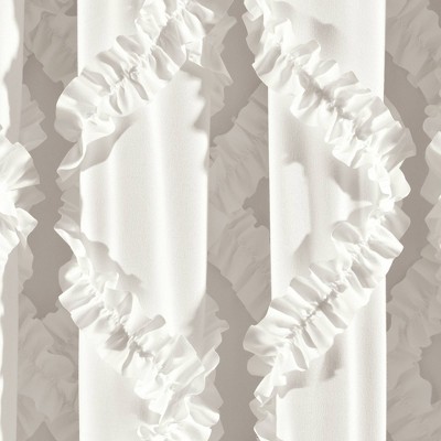 White Ruffle Diamond Light-Filtering Polyester Curtain Panels, 63"