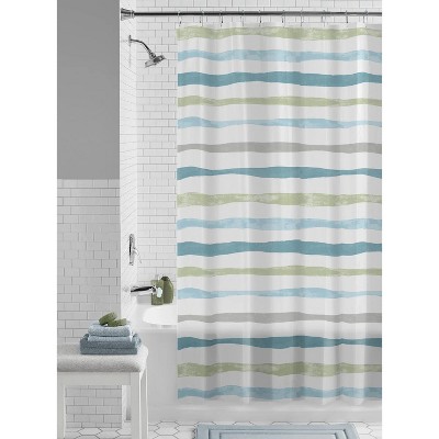 LunaLulinlk Waterproof 30% Recycled PEVA Watercolor Stripe Shower Curtain and Hooks