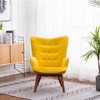 Lyngins Contemporary Silky Velvet Tufted Accent Chair & Ottoman Set, Mid-Century Armchair with Solid Rubber Wood Frame, Comfy Reading Chair - 3 of 4