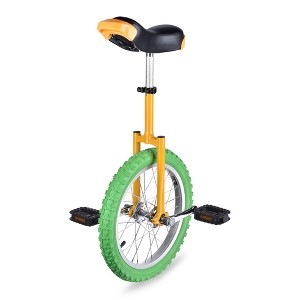 Yescom 16 In Wheel Outdoor Unicycle Adjustable Seat Exercise Bicycle Balance Training for Adults Teenagers Kids, Yellow & Green Multi - 1 of 4