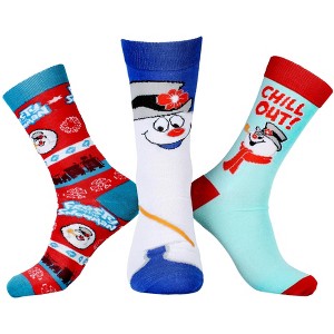 Frosty The Snowman Adult Winter Holiday  3 Pair Crew Socks Multicoloured - 1 of 4