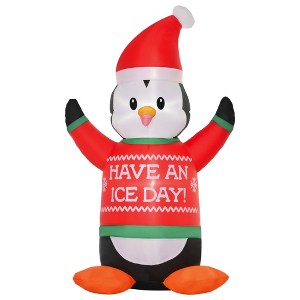 HOMCOM 6ft Christmas Inflatable Penguin Wearing Christmas Sweater, Outdoor Blow-Up Yard Decoration with LED Lights Display - 1 of 4