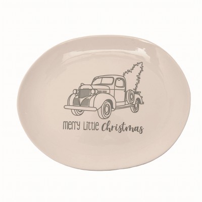 Transpac Ceramic White Christmas Truck Black and White Platter