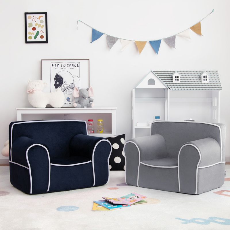 Infans Kids Sofa Toddler Foam Filled Armchair w/ Velvet Fabric Baby Gift Navy Blue, 2 of 8